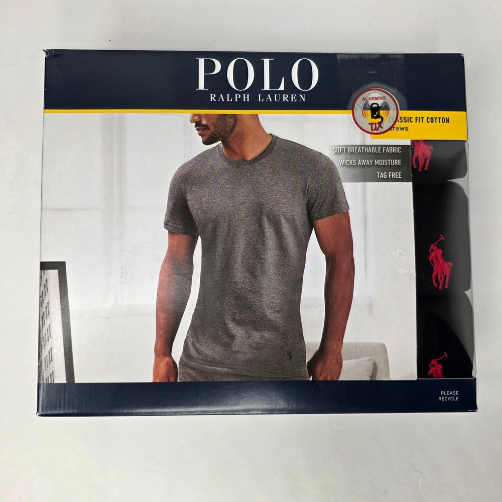 NEW Polo Ralph Lauren Crewneck T-Shirts Mens Large Black 3-Pack Classic Cotton
